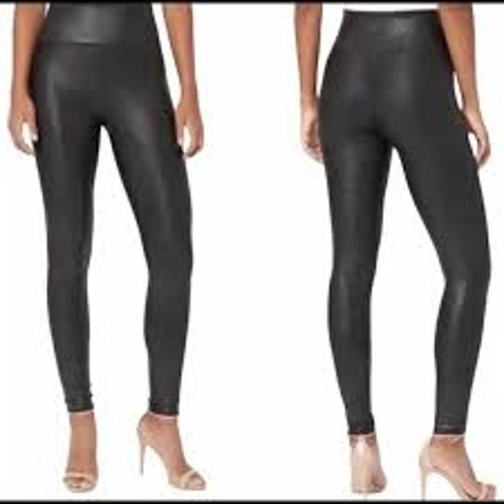 Spanx Black Faux Leather Smooth Waist Compression Leggings Size Small